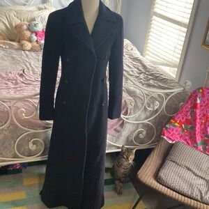 Calvin Klein Womens Long Coat, 100% superfine merino wool Dark Blue Size 4